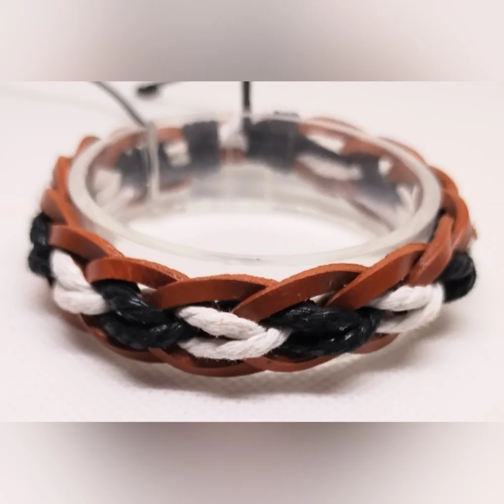 Men's Bracelet‎ Leather Braided Brown New f83